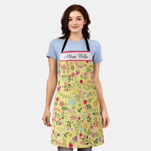 Spring Wildflowers Florals on Yellow Personalised Apron
