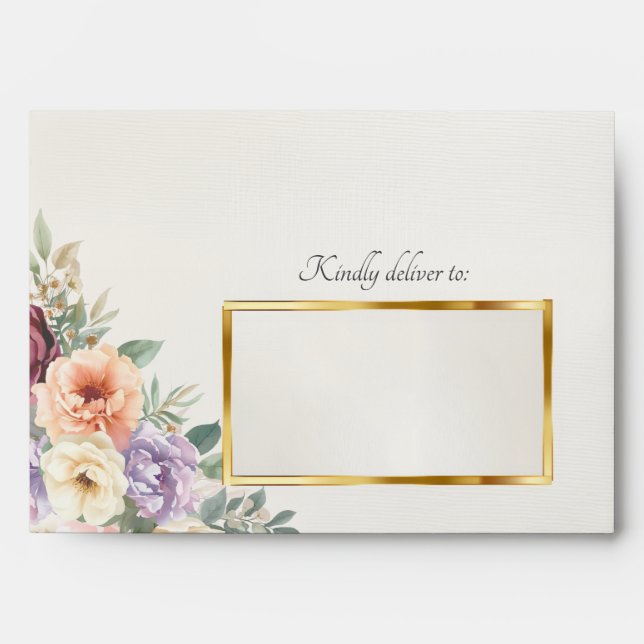 Spring Wildflowers & Leaf Monogram - Ivory Envelope (Front)