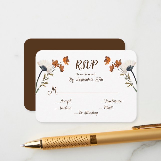 Spring Wildflowers Letter Background Wedding RSVP Enclosure Card (Front/Back In Situ)