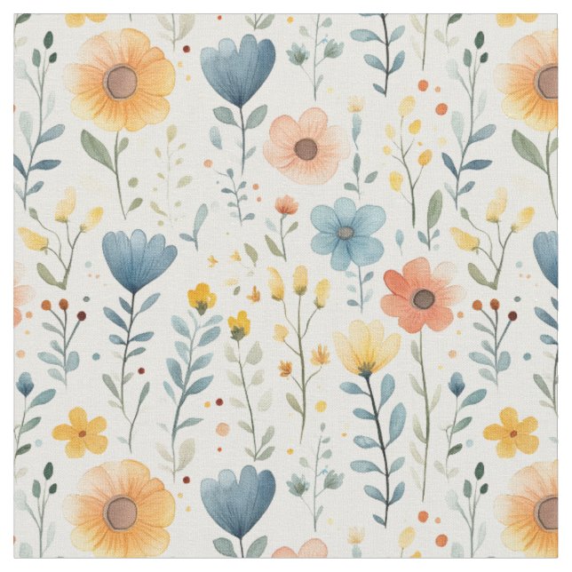 Spring Wildflowers on Off White Fabric (Close Up)