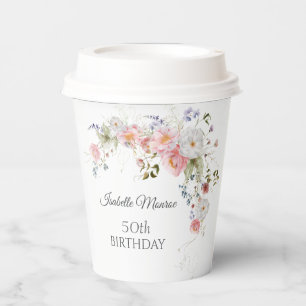 Spring Wildflowers Purple Pink 50th Birthday  Paper Cups
