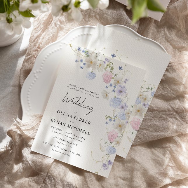 Spring Wildflowers Purple Pink Wedding Invitation (Creator Uploaded)