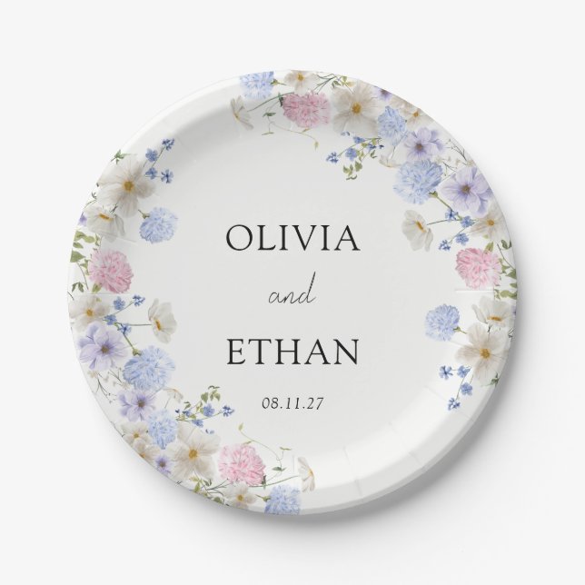 Spring Wildflowers Purple Pink Wedding Paper Plate (Front)