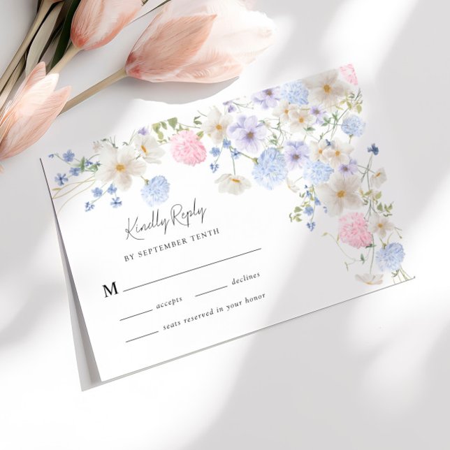 Spring Wildflowers Purple Pink Wedding RSVP Card (Creator Uploaded)