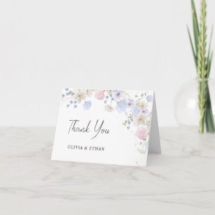 Spring Wildflowers Purple Pink Wedding Thank You Card
