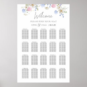 Spring Wildflowers Purple Wedding Seating Chart