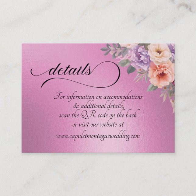 Spring Wildflowers, QR Code - Rose Pink Enclosure Card (Front)