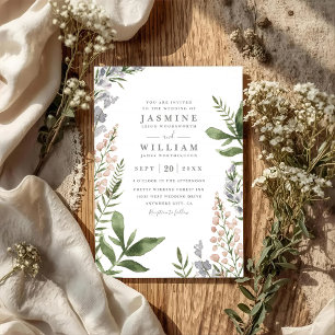 Spring Wildflowers Rustic Elegant QR Code Wedding Invitation