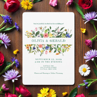Spring Wildflowers Watercolor Wedding Invitation