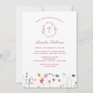 Spring Wildflowers Wreath Baptism Invitation