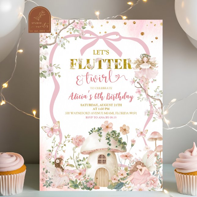 Spring woodland fairy flutter and twirl birthday invitation (Creator Uploaded)