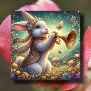Spring Woodland Flowers Musical Easter Bunny Holiday Card