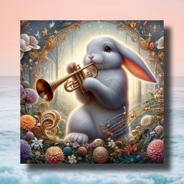 Spring Woodland Musician Easter Bunny Fantasy Art Holiday Card (Creator Uploaded)