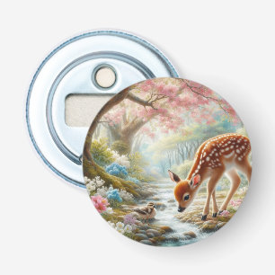 Spring woods with duck and fawn/deer bottle opener