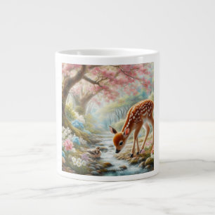 Spring woods with duck and fawn/deer  large coffee mug
