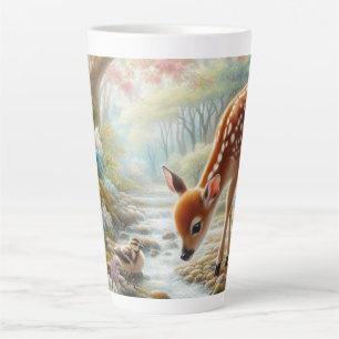 Spring woods with duck and fawn/deer latte mug