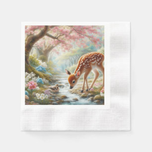 Spring woods with duck and fawn/deer  napkin