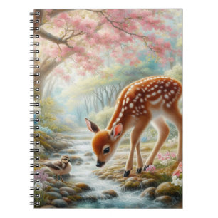 Spring woods with duck and fawn/deer  notebook