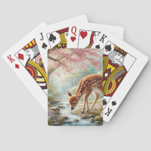 Spring woods with duck and fawn/deer playing cards