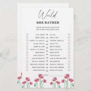 Spring Would she rather bridal shower game