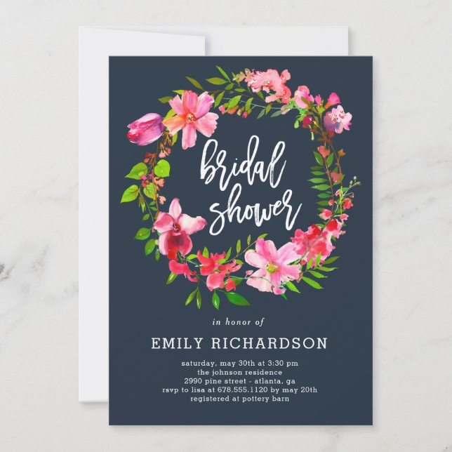 Spring Wreath EDITABLE COLOR Bridal Shower Invite (Front)