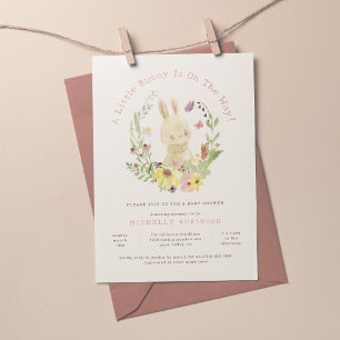 Spring Wreath Sweet Little Bunny Girl Baby Shower Invitation