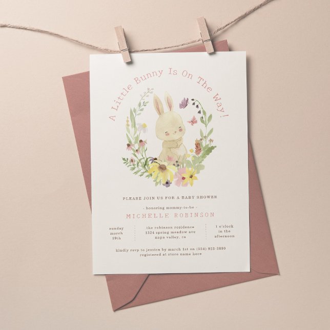 Spring Wreath Sweet Little Bunny Girl Baby Shower Invitation (Creator Uploaded)