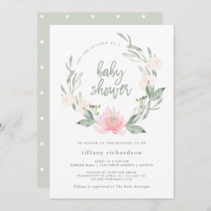 Spring Wreath   Watercolor Floral Baby Shower Invitation