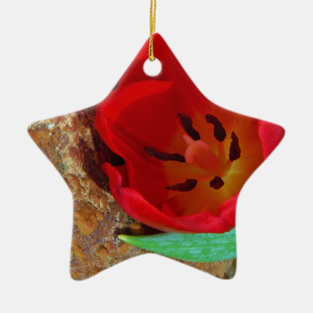 Spring yellow and Red Tulip Ceramic Tree Decoration (Front)