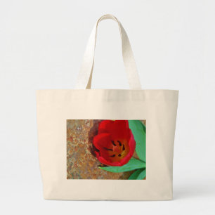 Spring yellow and Red Tulip Large Tote Bag
