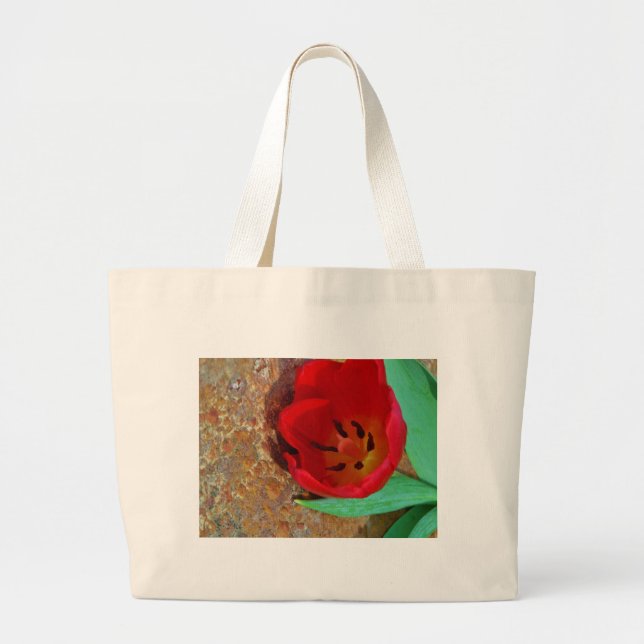 Spring yellow and Red Tulip Large Tote Bag (Front)