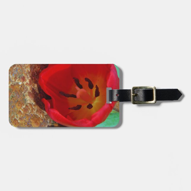Spring yellow and Red Tulip Luggage Tag (Front Horizontal)