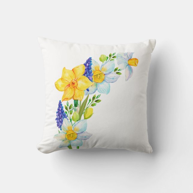 Spring Yellow Blue Flowers Bunch Cushion (Front)
