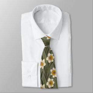 Spring Yellow Daffodil Floral Botanical Pattern Tie