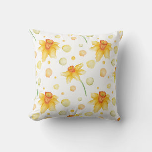 Spring Yellow Daffodil flowers pattern Watercolor Cushion