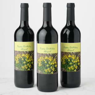 Spring Yellow Daffodils Birthday Wine Label