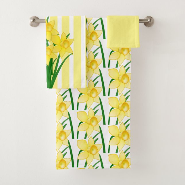 Spring Yellow Daffodils Flowers Bath Towel Set (Insitu)