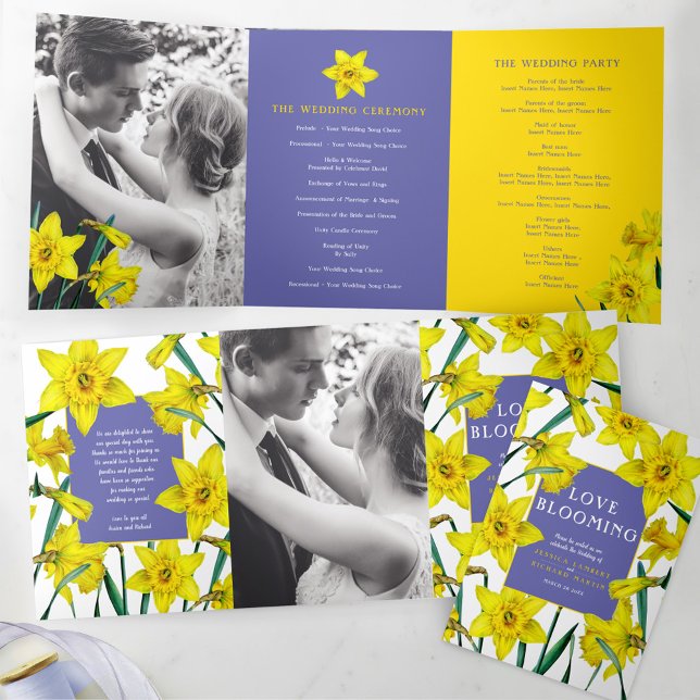 Spring yellow daffodils white wedding Tri-Fold programme (Creator Uploaded)