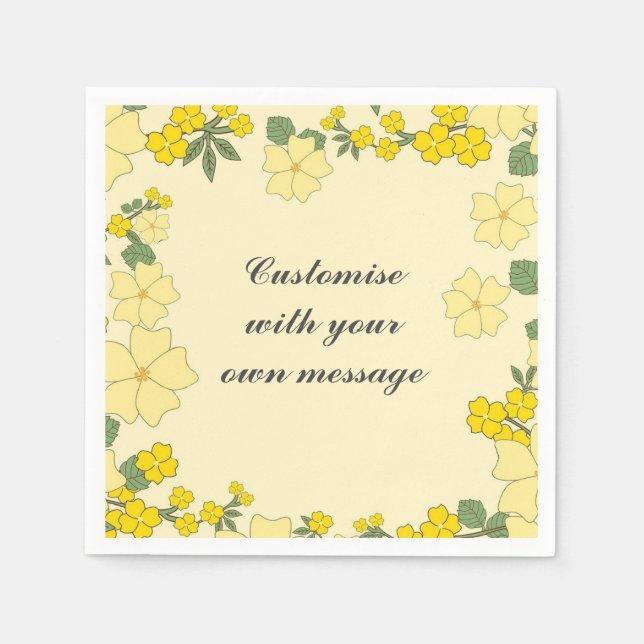 Spring Yellow Floral Custom Text Napkin (Front)