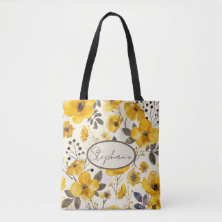 Spring yellow floral tote bag