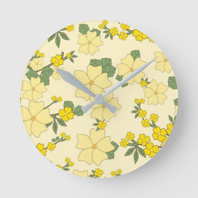 Spring Yellow Flower Pattern Round Clock (Front)