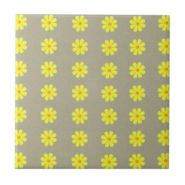 Spring yellow flowers on abstract grey background tile (Front)