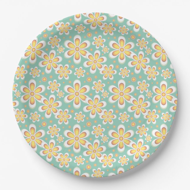 Spring Yellow Flowers on Green Paper Plate (Front)
