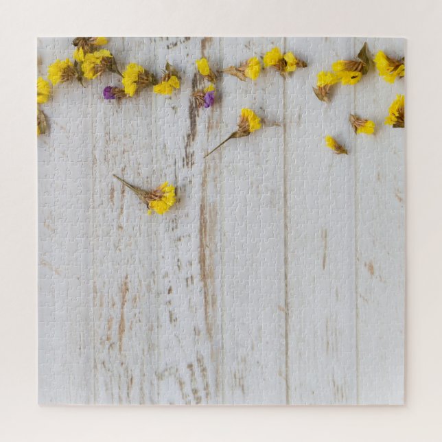 Spring yellow flowers, white plank decor. jigsaw puzzle (Vertical)