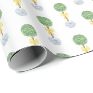 Spring Yellow Gender Neutral Baby Boxwood Topiary Wrapping Paper