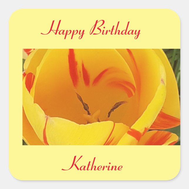Spring Yellow Tulip  Square Sticker (Front)