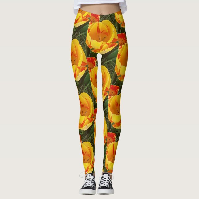 Spring Yellow Tulips Leggings (Front)