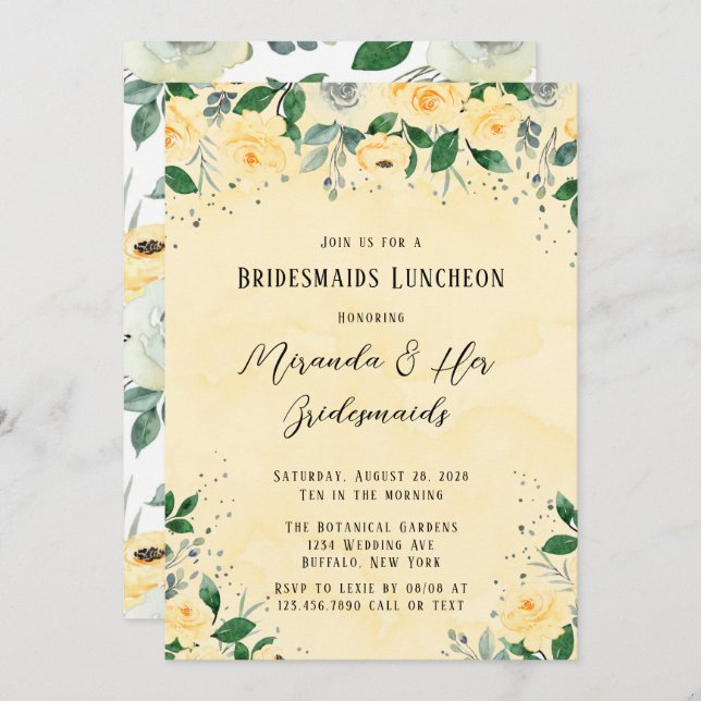 Spring Yellow Watercolor Peony Bridesmaids Lunch Invitation (Front/Back)