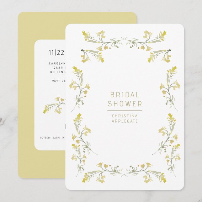 Spring Yellow Wildflowers Bridal Shower Invitation (Front/Back)