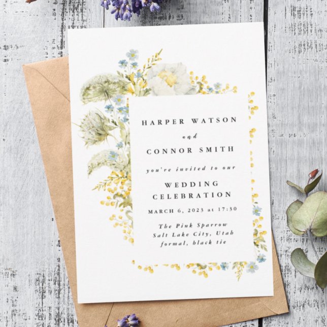 Spring Yellow Wildflowers Watercolor Wedding Invitation (Creator Uploaded)
